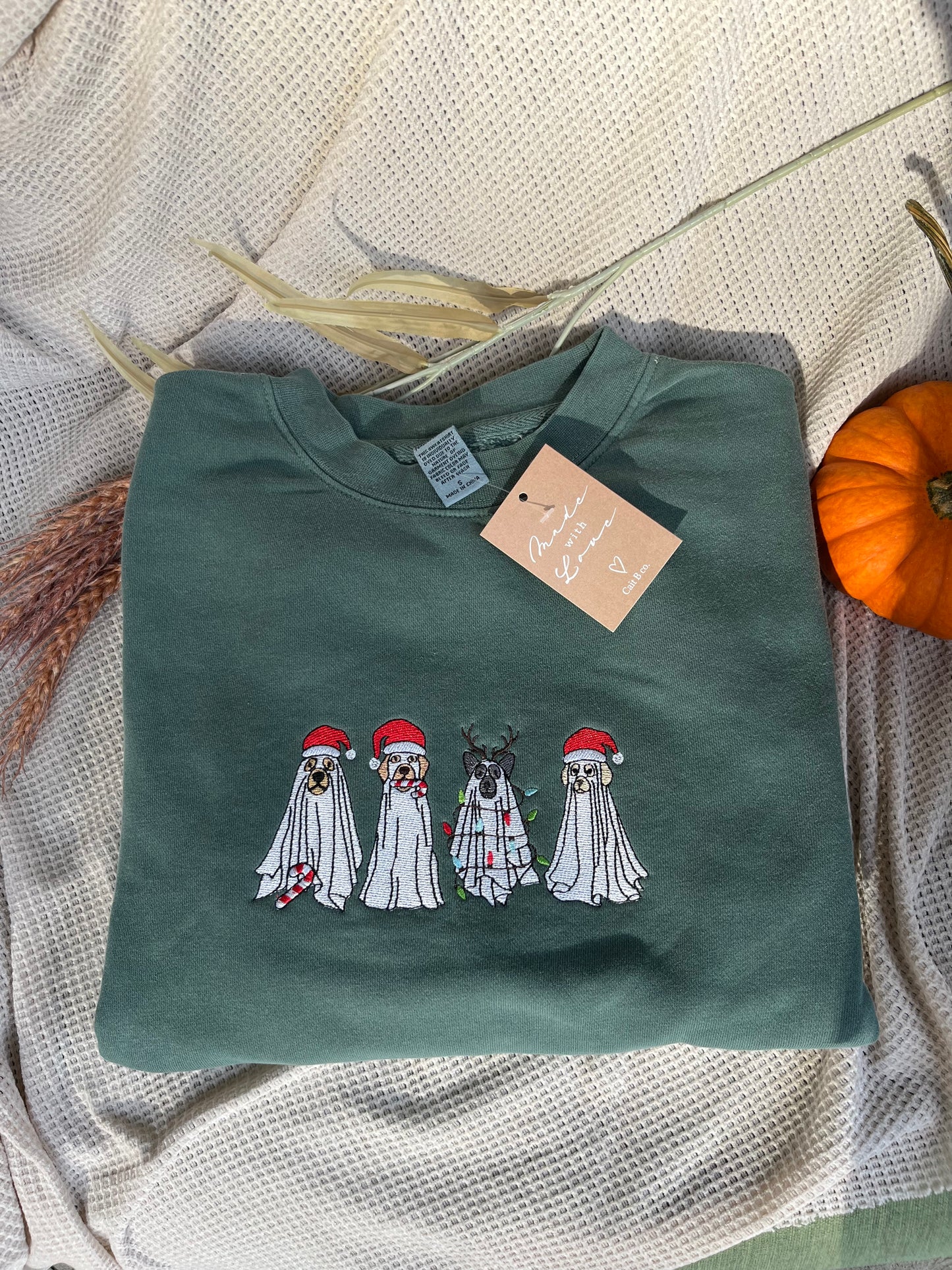 Christmas Ghost Dog Embroidered Sweatshirt