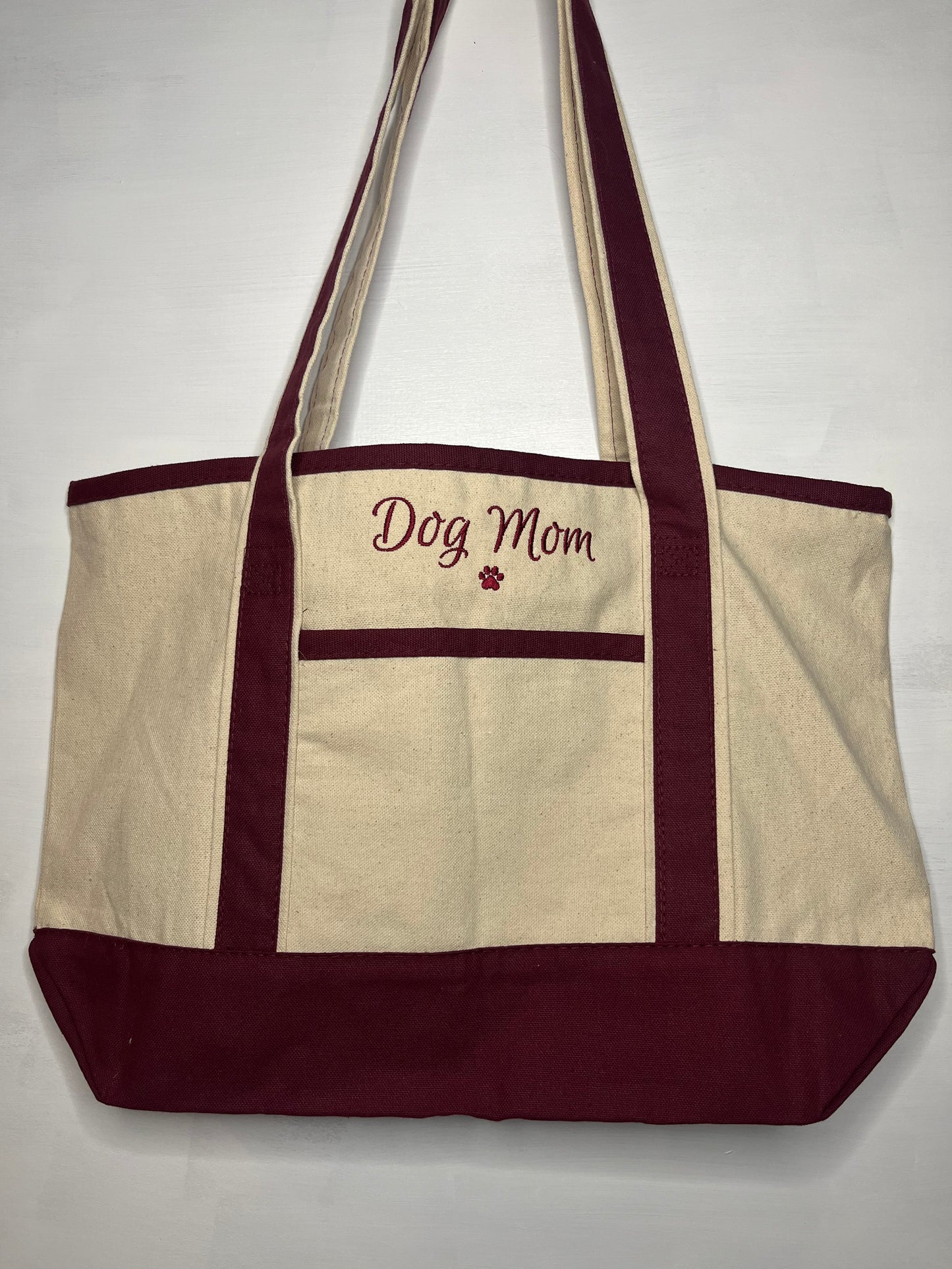 Embroidered Dog/Cat Mom Canvas Tote Bag