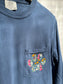 Floral Paw Print Embroidered Pocket Long Sleeve